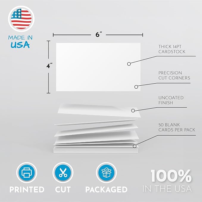 Home Advantage 4x6 Blank Index Cards - 50 Pack of Heavy Duty Bleed Proof Notecards & Flashcards