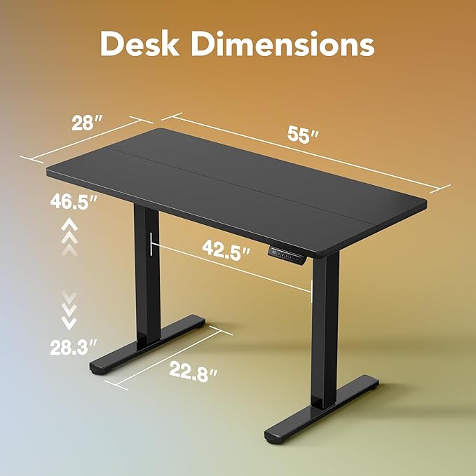 HUANUO 55 x 28 inch Electric Standing Desk Adjustable Height, 4 Memory Height Settings, Sit Stand Up Desk for Home Office & Computer Workstation, Black