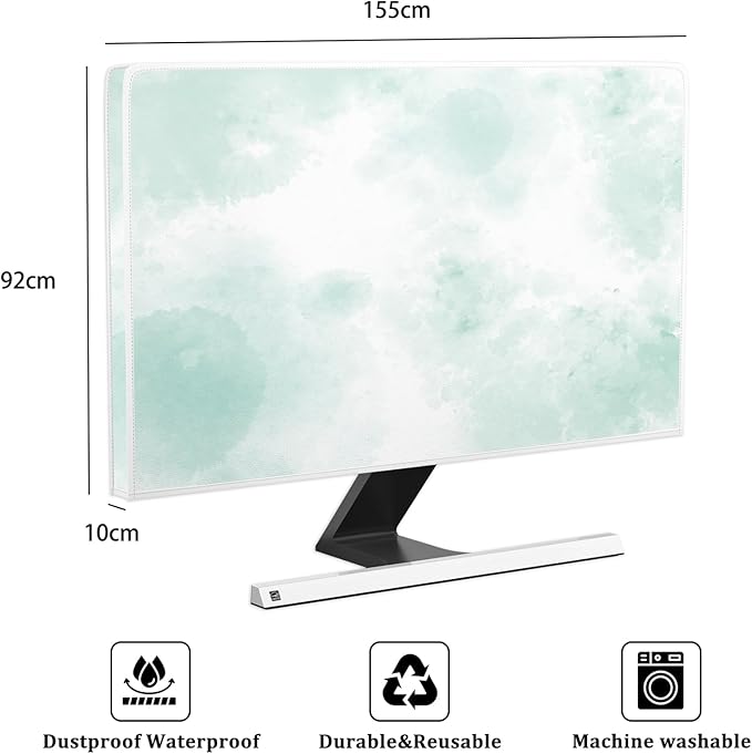 Baocicco Abstract Watercolor Waterproof TV Display Screen Cover 65 Inch Cyan Marble Dip Dyeing Dust Proof TV Covers for Television Screen Anti-Static Dustproof Protective，Mint Green