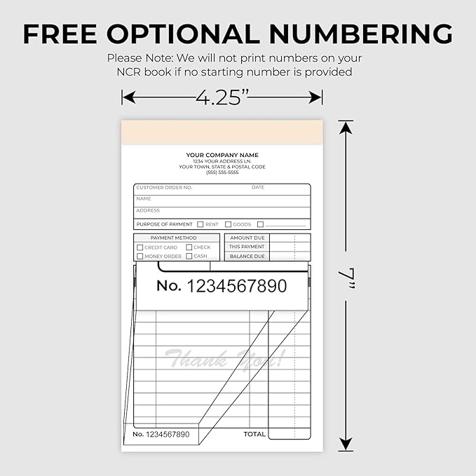 Custom 4.25" x 7" Carbonless NCR Books in 3-Part Triplicate Invoices, Receipts, Work Orders, Sales Orders, Purchase Orders, Estimates, Quote Forms with Your Company/Business Name (132 Sets)