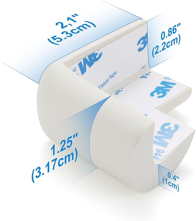 8 Pack Soft Corner Protector Baby Proofing Edge and Corner Guards, Safety Pre-Taped Rubber Foam,Child Safety Furniture Bumper, Corner Protectors for furniturey, Soft Sponge Table Corners, White