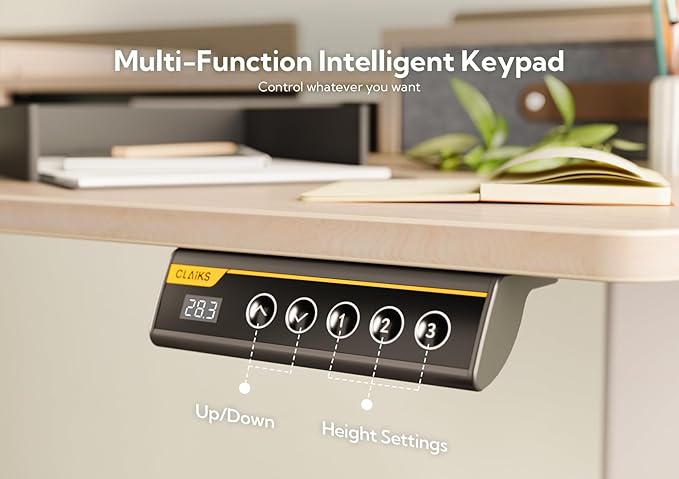 Claiks Standing Desk with Drawers, Adjustable Stand Up Electric Standing Desk Adjustable Height with Storage Shelf and Splice Board, 59 Inch, Natural