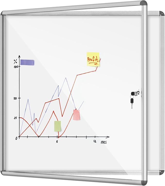 Mifuro 38"x38" Enclosed Bulletin Board, Lockable Weather-Resistant Aluminum Noticeboard for School & Office, Silver Frame w/Magentic Whiteboard