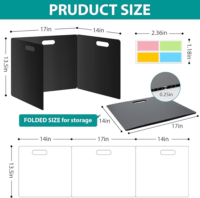MuseLuxe 24 Pack Privacy Folders for Students - Durable & Waterproof Plastic Study Desk Dividers,Test Dividers for Classroom,Easy to Clean Privacy Shields & Boards - Includes Extra 48 Labels