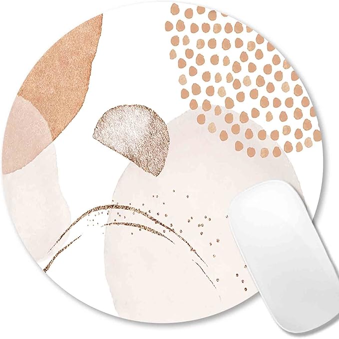 IMAYONDIA Round Abstract Mouse Pad, Pink Beige Gold MousePad Small, Circular Luxury Mouse Pad for Wireless Mouse, Non-Slip Rubber Base Mousepad for Laptop Computer Travel Women Kids,Pastel Cute Design