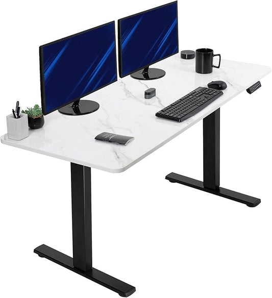 VIVO Electric Dry Erase 60 x 24 in Standing Desk, Memory Height Adjustment, 1B Series, Holds 220 lbs, White Marble Pattern Top, Black Frame, DESK-KIT-1B6WM