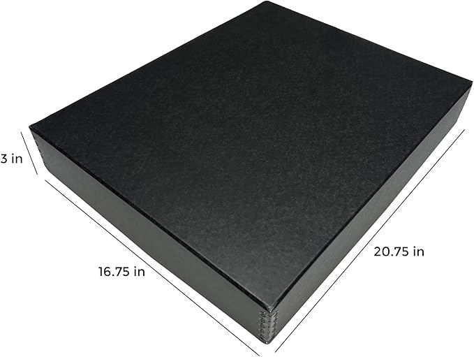 Lineco Museum Archival Storage Box, 16.75x20.75x3 in. Drop Front Design. Acid-Free with Metal Edge. Organize Photos, Pictures, Prints, Documents, Crafts, DIY. Black, 2 Pack