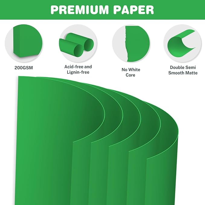 Cardstock 8.5 X 11, 40 Sheets,Christmas Green Card Stock, 75lb/ 180gsm,Dark Green Copy and Printer Paper For Art, Drawing, Invitations, DIY Cards, Craft, Construction, School & Office Supplies