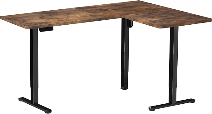VIVO Electric Corner 63 x 55 inch L-Shaped Standing Desk, Memory Height Adjustment, Rustic Vintage Brown Top Black Frame, DESK-E3CTN