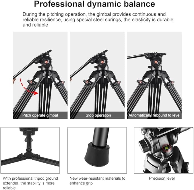 PULUZ 67"/170cm Video Tripod, Heavy Duty Aluminum Alloy Camera Tripod Stand with 360° Fluid Drag Head, QR Plate Compatible with Canon Nikon Sony and Other DSLR Camera Camcorder, Load Up to 22lb/10kg