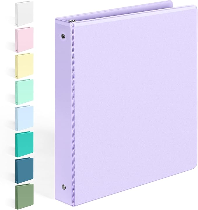 BinderX Extra Durable 3 Ring Binder, Round Rings 1 Inch Binder, Fits 175 Sheets of 8.5x11 Paper, Customizable View Cover with Inside Pockets, Cute 1" Binders, 1 Inch Binders 3 Ring, Lavender Purple