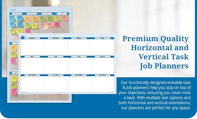 Sky Blue 12 Section Task, Objective and Goals Planning System Horizontal 18" Tall 24" Wide. Wall Tray, Dry-Erase Marker, Eraser and 600 Sticky-Notes