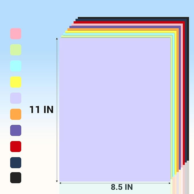 Cardstock 8.5 x 11, 10 Colors Colored Printer Paper 75 lb/200 gsm, 80 Sheets Colored Card Stock, Assorted Colors Construction Paper for Invitations, Diy Cards, Business Cards, Drawing etc