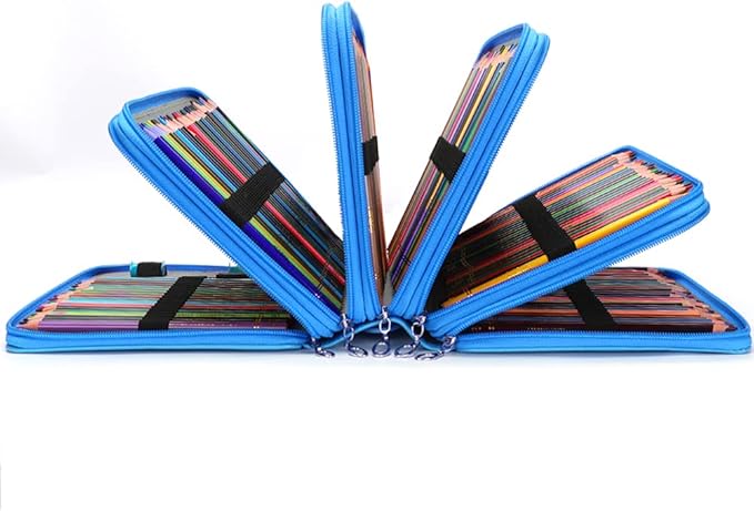 Vomgomfom Colored Pencil Case - 252 Slot Holder with Zipper Closure, Twill Fabric Large Capacity Pencil Case for Watercolor Pens, Markers, Artist Organizer (Blue Flower)
