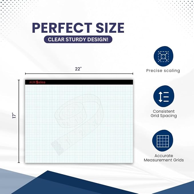AUKSales TOP Sturdy Graph Desk Pad (Pack of 4), 22"x17", 1/4 Quad Grid, 50 Sheets Per Pad, 80 GSM, Precise Notetaking, Sketching, Ideal for Engineers, Architects, Designers, Mathematician & Draftsmen