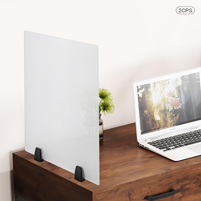 Desk Divider, 24 x 18 inch Acrylic Desk Privacy Panels, Privacy Desk Screen, Frosted Acrylic Partitions with Clamps Acrylic Table Top Sneeze Guard for Offices Schools (2PCS)