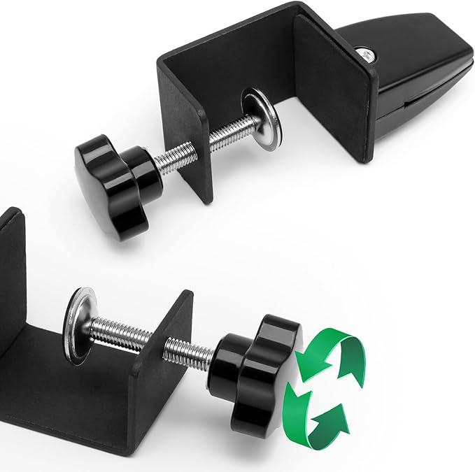 Heavy Duty Sneeze Guard Clamp For 0.1" to 1" Thick Panel,Desk Partition Support Clamps,Adjustable Aluminum Desktop Divider Holder,Easy to Install Desk Privacy Panel Clips, 4 Pack,Silver (Black)