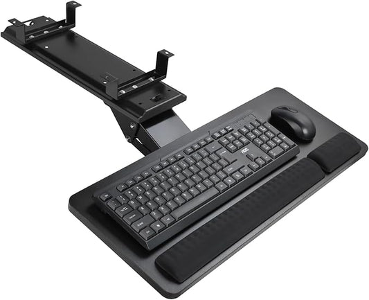 Cartmay Keyboard Tray Under Desk,25x9.84'' Large Slide Out Swivel Tilt Computer Keyboard Drawer for Home Gaming Office Desk, Dual Mount,Black