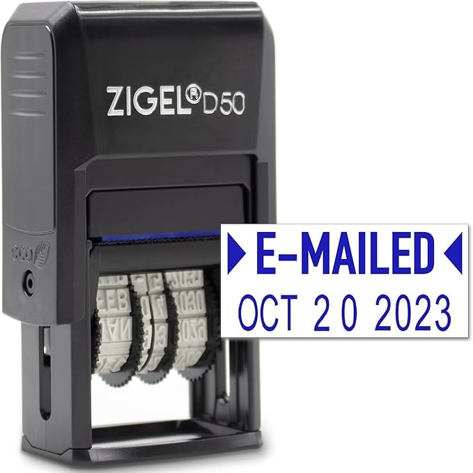 ZIGEL D50 Date Stamp with E-MAILED - Self Inking Date Stamp - Blue