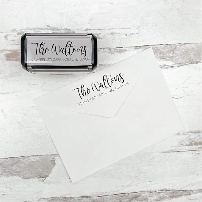 Self Inking Modern Address Stamps | Custom Return Address Stamper (Playful Script, Xtra Large)