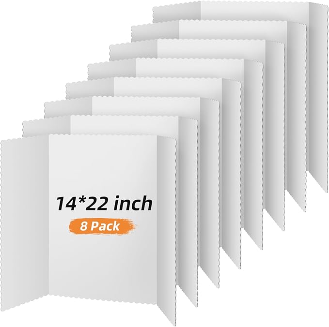 Henoyso 8 Pcs 14 x 22 Inch White Trifold Poster Board Large Tri Fold Presentation White Display Board Foldable Paperboard for Science Fair School Business Project Exhibition