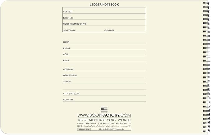 BookFactory Accounting Ledger Notebook/Large 3 Column Accounting Ledger Columnar (Three Columns) Log Book - 17'' x 11'', 100 Pages, Wire-O Landscape Format (Made in USA)