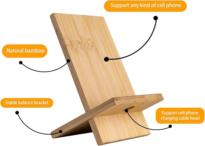 Healfyya Bamboo Tablet Holder - Adjustable Folding iPad Stand with Charge Port for Desk or Cooking