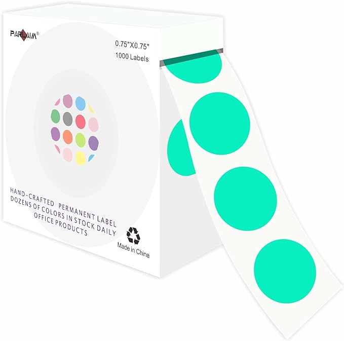 PARLAIM 3/4 Inch Roll Color Coding Labels,1000 per Roll Round Permanent Adhesive Color Coding Circle Dot Stickers for Office Home (Aqua)