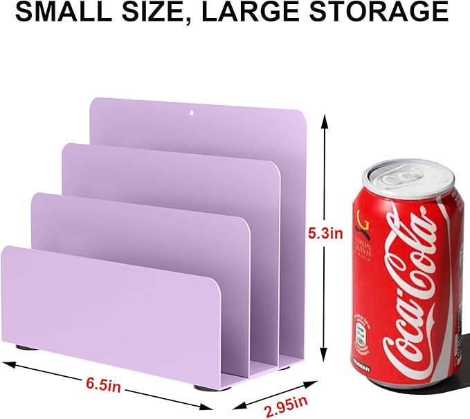OUTIOE Mail Organizer Countertop, Small Desk File Organizer, Metal File Holder - Essential Workspace Organizers for Office Desk, Home Office (Purple)