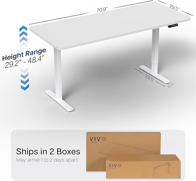 VIVO Electric 71 x 30 in Standing Desk, Memory Height Adjustment, 1B Series, Holds 220 lbs, White Top White Frame, DESK-KIT-1W7W