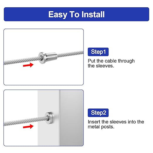BLIKA Upgraded 40 Pack Stainless Steel Protector Sleeves for 1/8" 5/32" or 3/16" Deck Cable Railing, for Metal Posts, T316 Marine Grade, Cable Railing Protector Sleeves