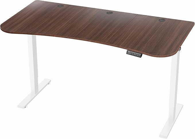 VIVO Electric 63 x 32 in Standing Desk, Memory Height Adjustment, 1B Series, Holds 220 lbs, Dark Walnut Top White Frame, DESK-KIT-1W1D