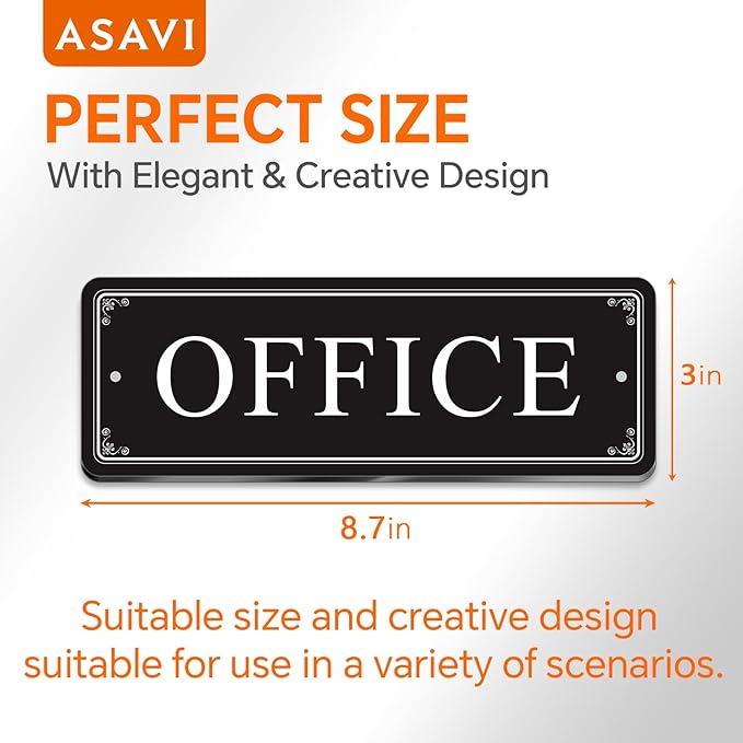 ASAVI “OFFICE” Acrylic Door Sign – Waterproof & Fade-Resistant Office Label with Strong Adhesive + Pre-Drilled Holes (8.7"x3") | Ideal for Doors and Walls in Offices, Lobbies, and Workspaces (Black)