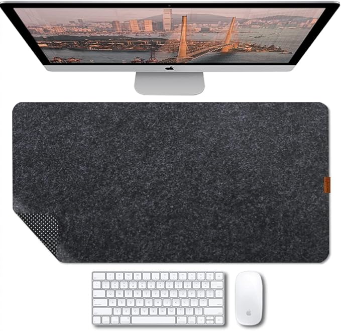 Bright Stone Felt Desk Mat,Non-Slip Mouse Pad, 27.5"x11.8" Office Supplies Desk Protector, Desk Accessories for Home and Office (Black)
