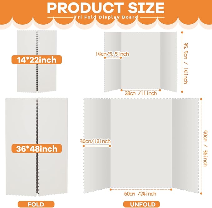 Ctosree 18 Pcs 14 * 22 Inch Tri Fold Poster Board Bulk, Science Fair Project Display Paperboard, Single Wall, Lightweight Presentation Board (White)