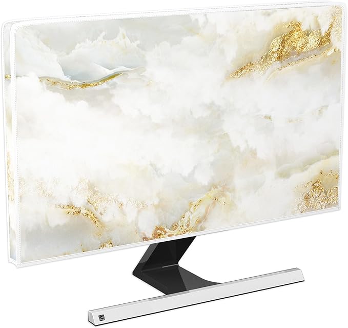 Baocicco White Gold Waterproof TV Display Screen Cover with Abstract Texture Marble Design 70 Inch Television Covers Sleeve Compatible with LCD LED PC Desktop and Home Hanging TV