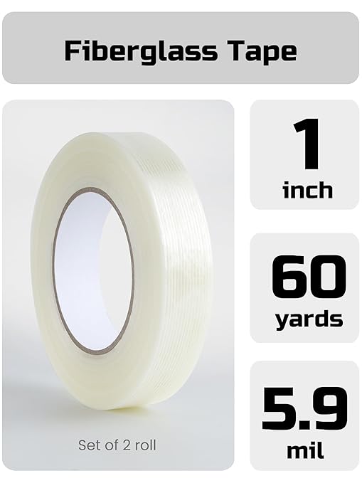 Lichamp Fiberglass Tape 1 inch, 2 Pack 60 Yards (120 Total Yards) Filament Tape Nylon Fiber Glass Tapes