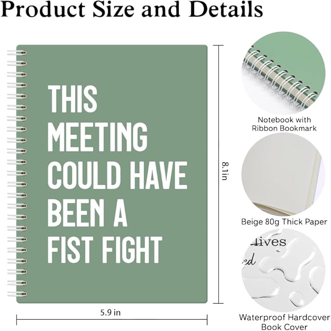 XQLZY This Meeting Could Have Been A Fist Fight Green Spiral Notebook, Funny Corporate Humor Notepad, Office Sarcastic Humor Gifts for Men Women Coworker BFF Friend, Coworker Christmas Gifts