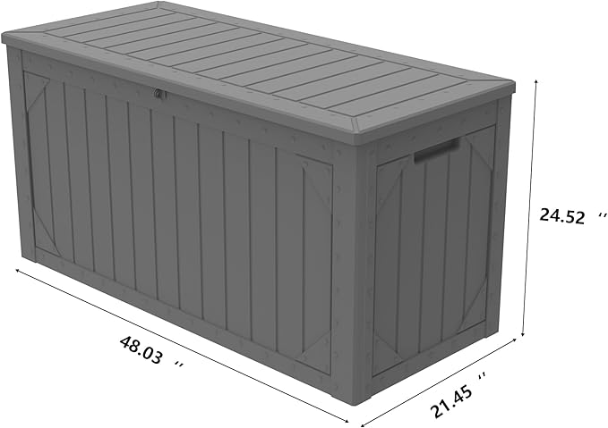 PATIOEASY 100 Gallon Waterproof Large Resin Deck Box，Storage Box for Patio Cushions(Grey)