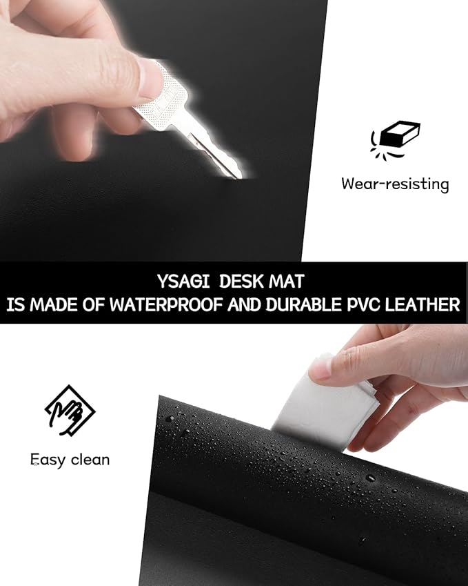 YSAGi Non-Slip Leather Desk Pad, Waterproof Laptop Computer Desk Keyboard Mat, Table Protector Blotter Mat, Large Mouse Pad for Office/Work/Home/Decor(Black, 31.5" x 15.7")