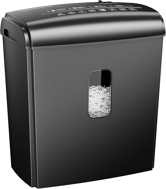 Locksworth 8-Sheet Micro Cut Paper Shredder P-4 High Security for Home Office Use with Handle, Shreds Credit Card/Staple 4 Gallons(Black) Visual Window Wastebasket
