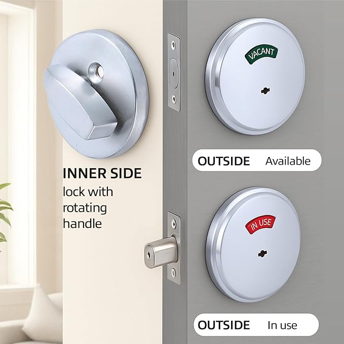 in-Use Vacant Commercial Bathroom Door Lock with Occupied Vacant Door Sign. Privacy Deadbolt with Occupancy Indicator. Privacy Indicator Bolt for Restroom, Meeting Room, Fitting Room- 1pc.