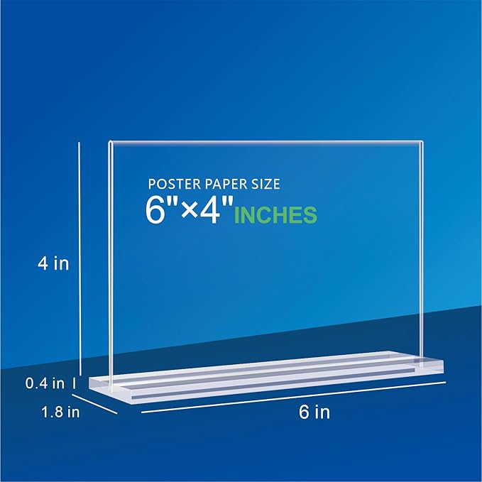 PUWTN Acrylic Sign Holder 6x4 - 6 Pack Clear Tabletop Sign Holder Horizontal Plastic Picture Frames, Double Sided T Shape Display Stand Vendor Booth Display Items for Store,Restaurants,Hotels,Office