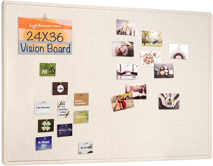 Vision Board 36x24 Inches, Thicken Felt Pin Board for Daily Goals Planning and Personal Inspiration with 20 Pushpins and 20 Postcards, Oatmeal