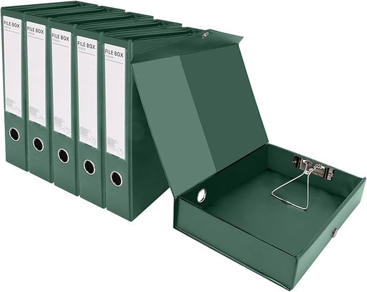 HUA JIE A4 Storage File Boxes Plastic Archives Cases with Clip, PVC File Folder Organizer Document Storage Filing Box for Office,32.5×6.5×24 cm, Green(Pack of 6)