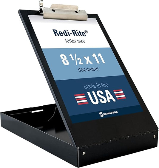 Saunders Metal Clipboard with Storage, Black Single Layer Nursing Clipboard Folio, Letter Size Paper Organizer, Steel Clip with Self Locking Latch, Form Holder for Office, School & Work - Made in USA