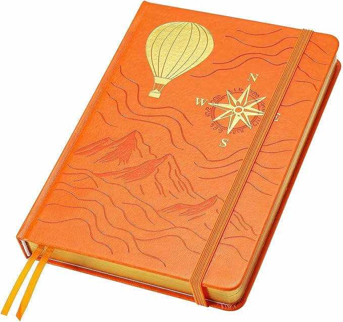 Crein Lynh Dot Grid Journal with 160GSM Thick Paper, 192 Pages, A5 Dotted Notebook for Work, School, Travel | 180° Lay Flat, Foil Stamped Cover, Elastic Band, 2 Bookmarks & Inner Pocket (Orange)
