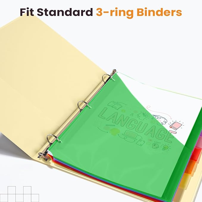 Sooez 16 Count Dividers with Pockets, 8 Tabs Binder Dividers for 3 Ring Binders, Binder Dividers with tabs, Binder Divider with Pockets for US Letter Size, Insertable Big Tabs, Multicolor, Set of 2