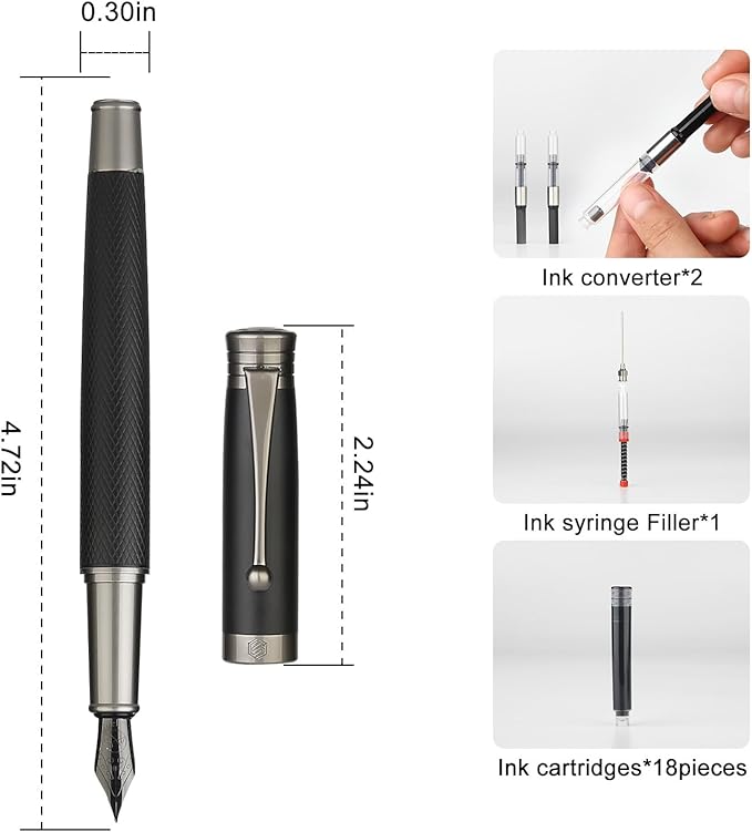 GC QUILL Fountain Pen Set - Fine & Medium Nibs, Includes 18 Ink Cartridges, Ink Refill Converter & Syringe Filler, Gift for Writing, Journaling & Calligraphy MU-13