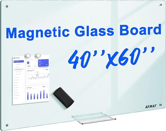 AFAMT Magnetic Dry Erase Board, 40" x 60" Glass Whiteboard, 4mm Tempered Glass, Strong Magnetic Surface, No Ghosting, Large Frameless Mounted Glass White Board for Office, Home, School